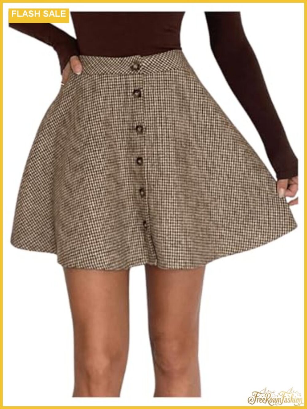 Women's Vintage Plaid Button Mini High Waist A Line Pleated Skirt